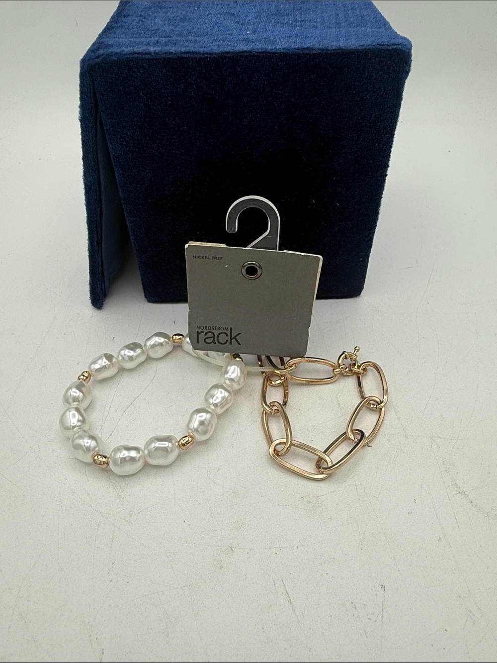 NWT Nordstrom Rack Faux Pearl & Chunky Gold Chain Link Bracelet Stack Set